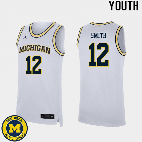 Youth Michigan Wolverines #12 Mike Smith White Basketball Basketball Jersey